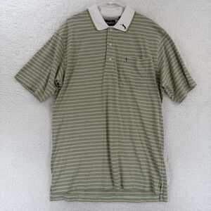 Champion Golf Polo Shirt Mens Large Green Striped 100% Cotton Pocket Top